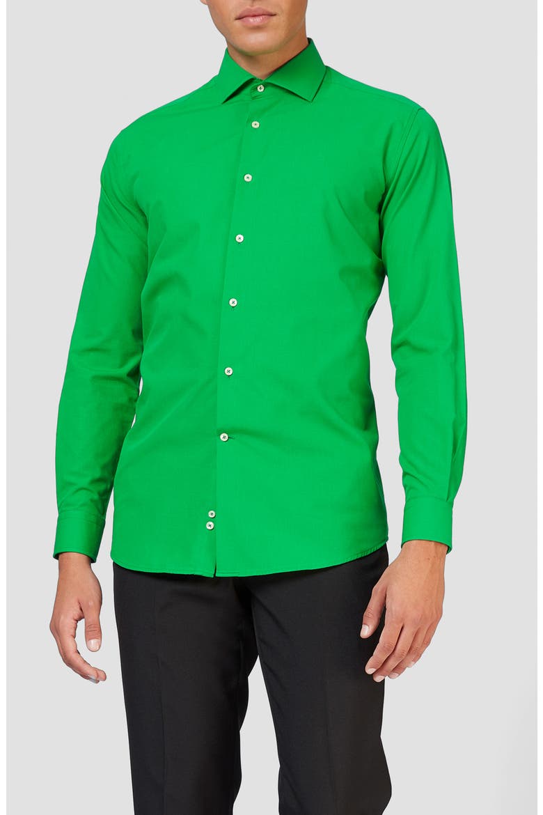 Evergreen Modern Tailored Fit Wrinkle Resistant Button-Up Shirt, Main, color, GREEN