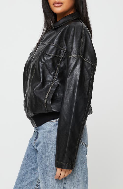 Princess Polly Tanza Faux Leather Jacket In Washed Black