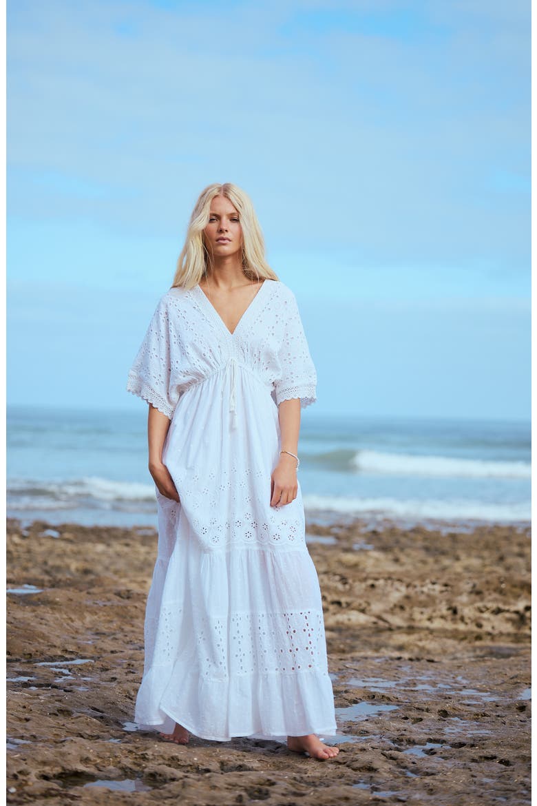 Nora Broderie Anglaise Tiered Maxi Dress, Alternate, color, WHITE