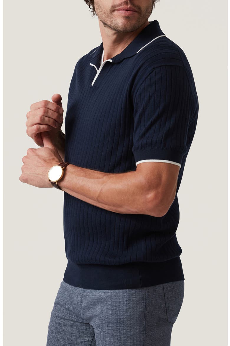 Rib Short Sleeve Polo Sweater, Alternate, color, NAVY