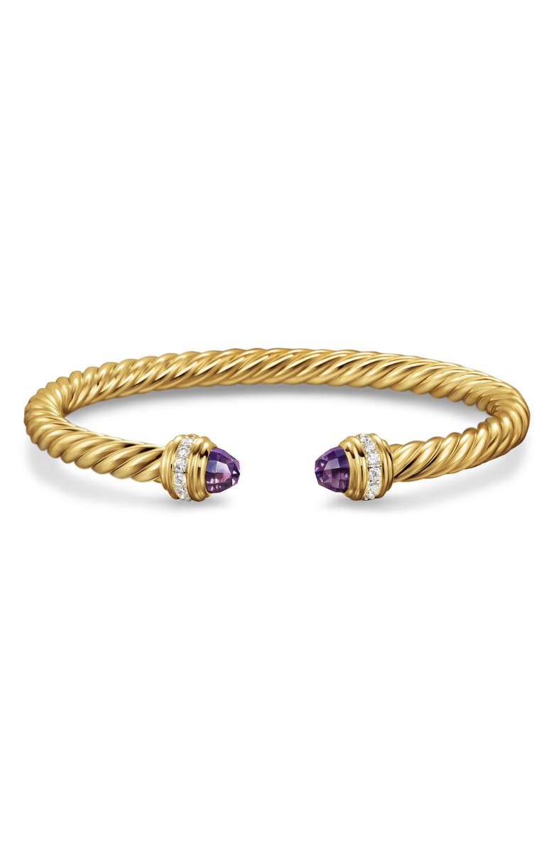 David Yurman Classic Cablespira<sup>®</sup> Bracelet in 18K Yellow Gold with Amethyst & Diamonds, 5mm, Alternate, color, 