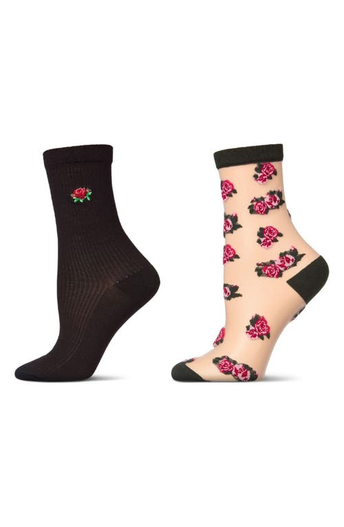 Memoi Fashion Floral Assorted 2-pack Crew Socks In Navy