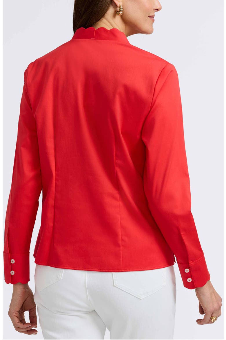 Bridget Scalloped Matte Sateen Button-Up Shirt, Alternate, color, SCARLET RED