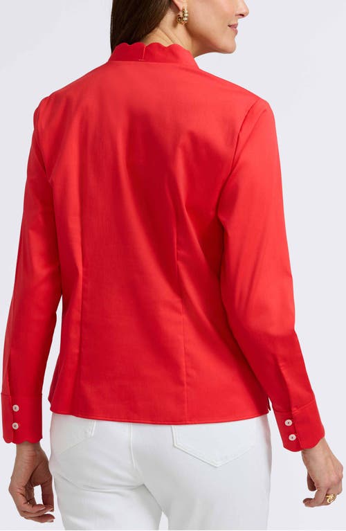Foxcroft Bridget Scalloped Matte Sateen Button-up Shirt In Scarlet Red