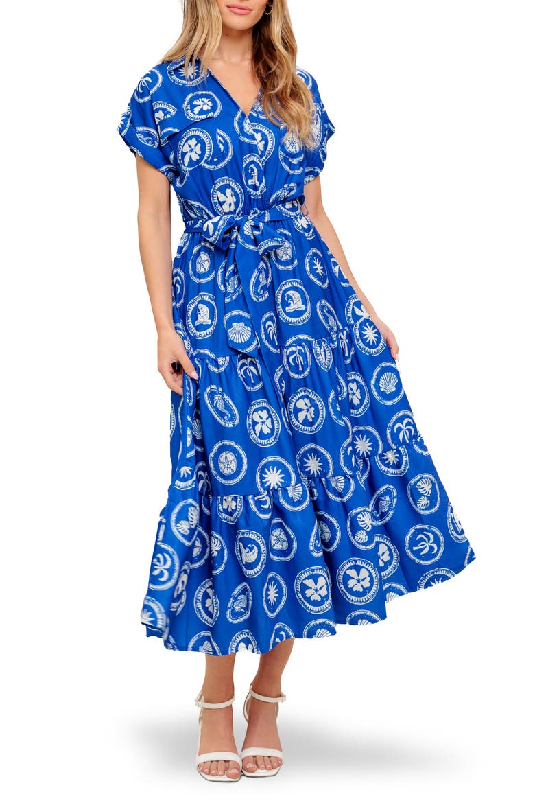 Surplice Neck Midi Dress, Main, color, BLUE/WHITE