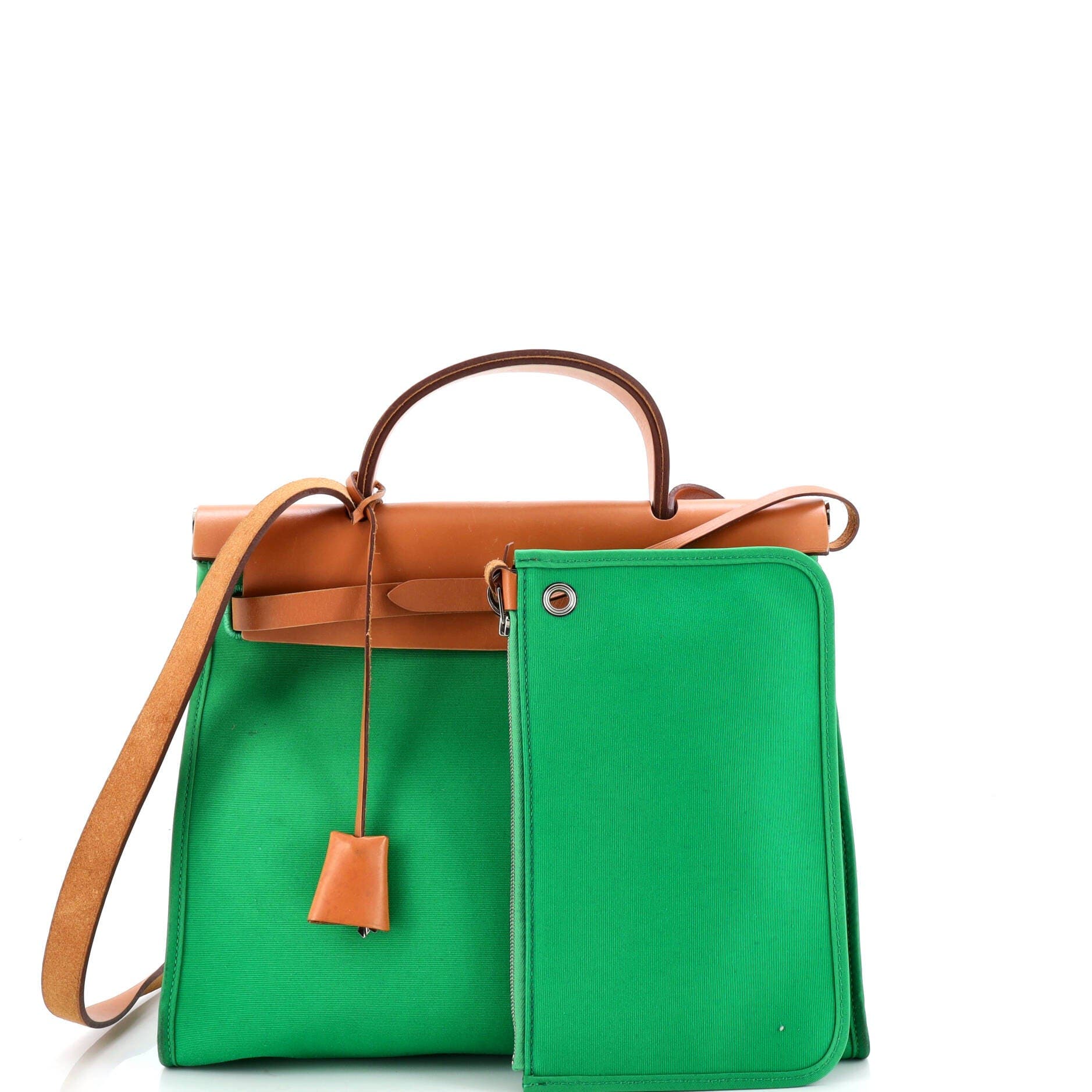 Pre-Owned Hermes Herbag Zip Berline Vache Canvas and Leather 31, Alternate, color, Green
