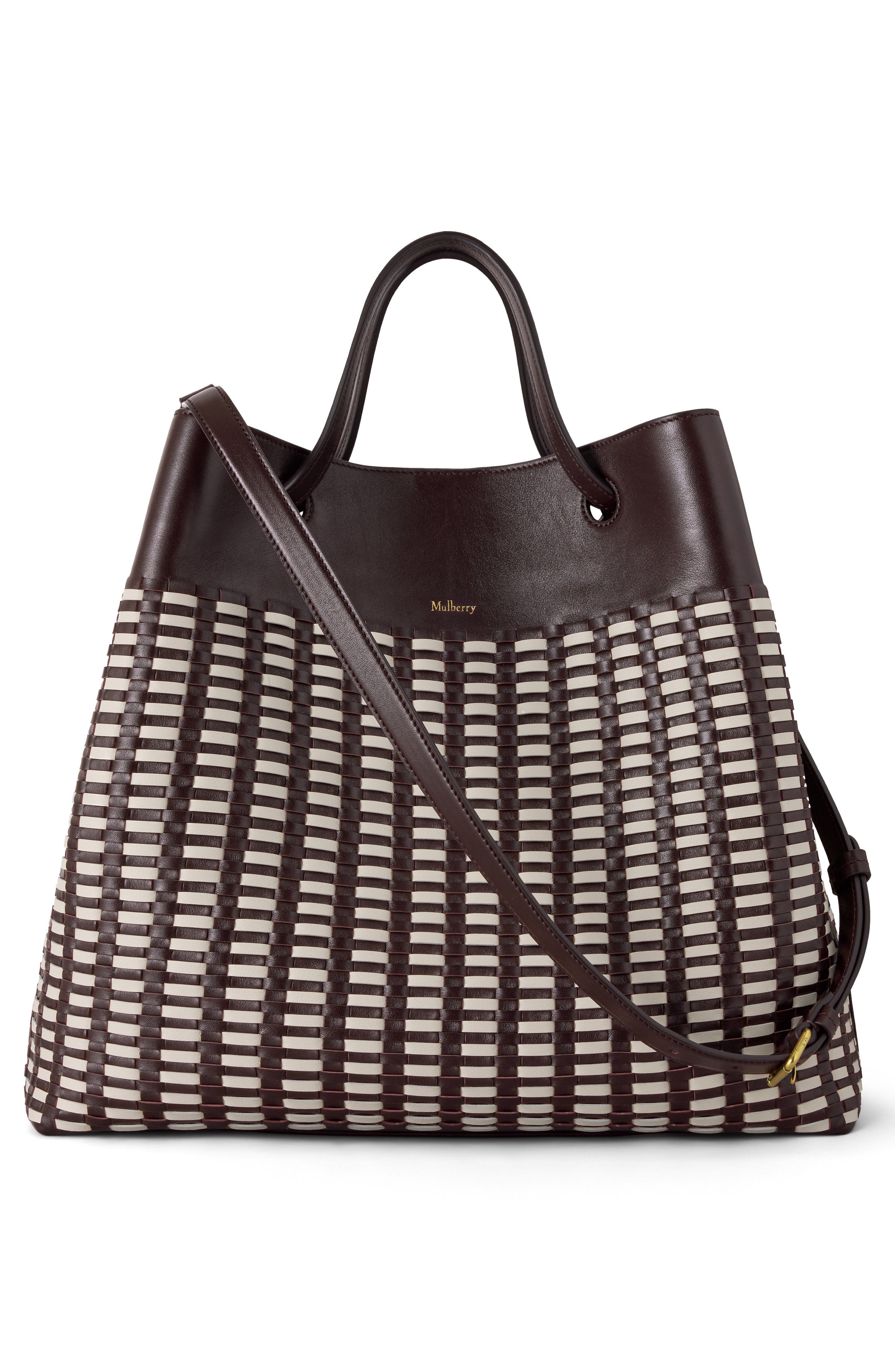 Mulberry Woven Leather Tote, Alternate, color, Ebony-Crumpet