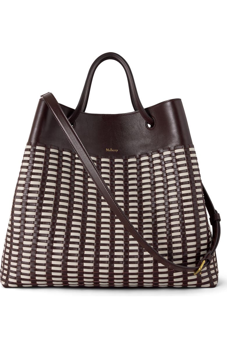 Mulberry Woven Leather Tote, Alternate, color, Ebony-Crumpet