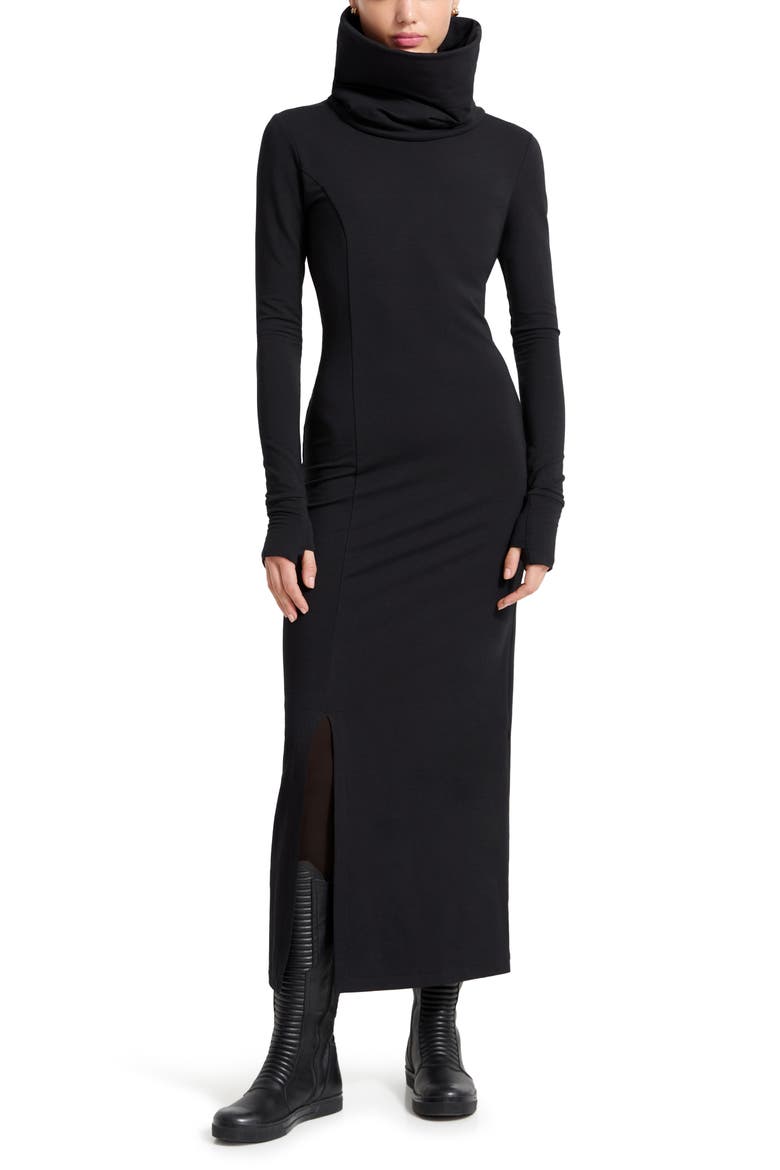 Lisa High Turtleneck Long Sleeve French Terry Dress, Main, color, BLACK