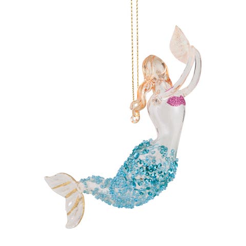 Swimming Mermaid Glass Christmas Ornament
