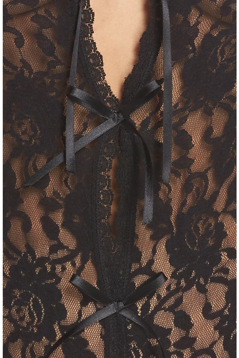Signature Lace Open Gusset Thong Teddy, Alternate, color, BLACK