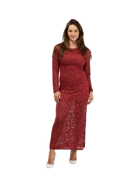 24seven Comfort Elevate Womens Round Neck Long Sleeve Lace Maxi Dress