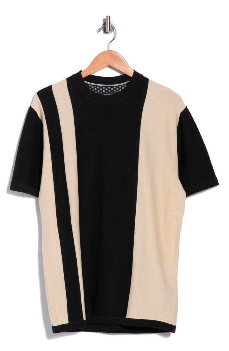 DENIM AND FLOWER Vertical Stripe Knit T-Shirt, Main, color, Black W/ Off White Stripes