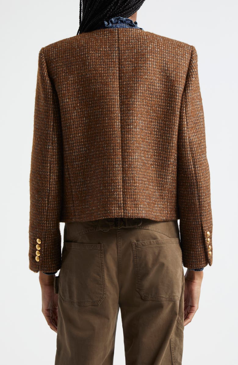 Nili Lotan Melanie Double Breasted Wool Blend Crop Jacket, Alternate, color, Saddle Check