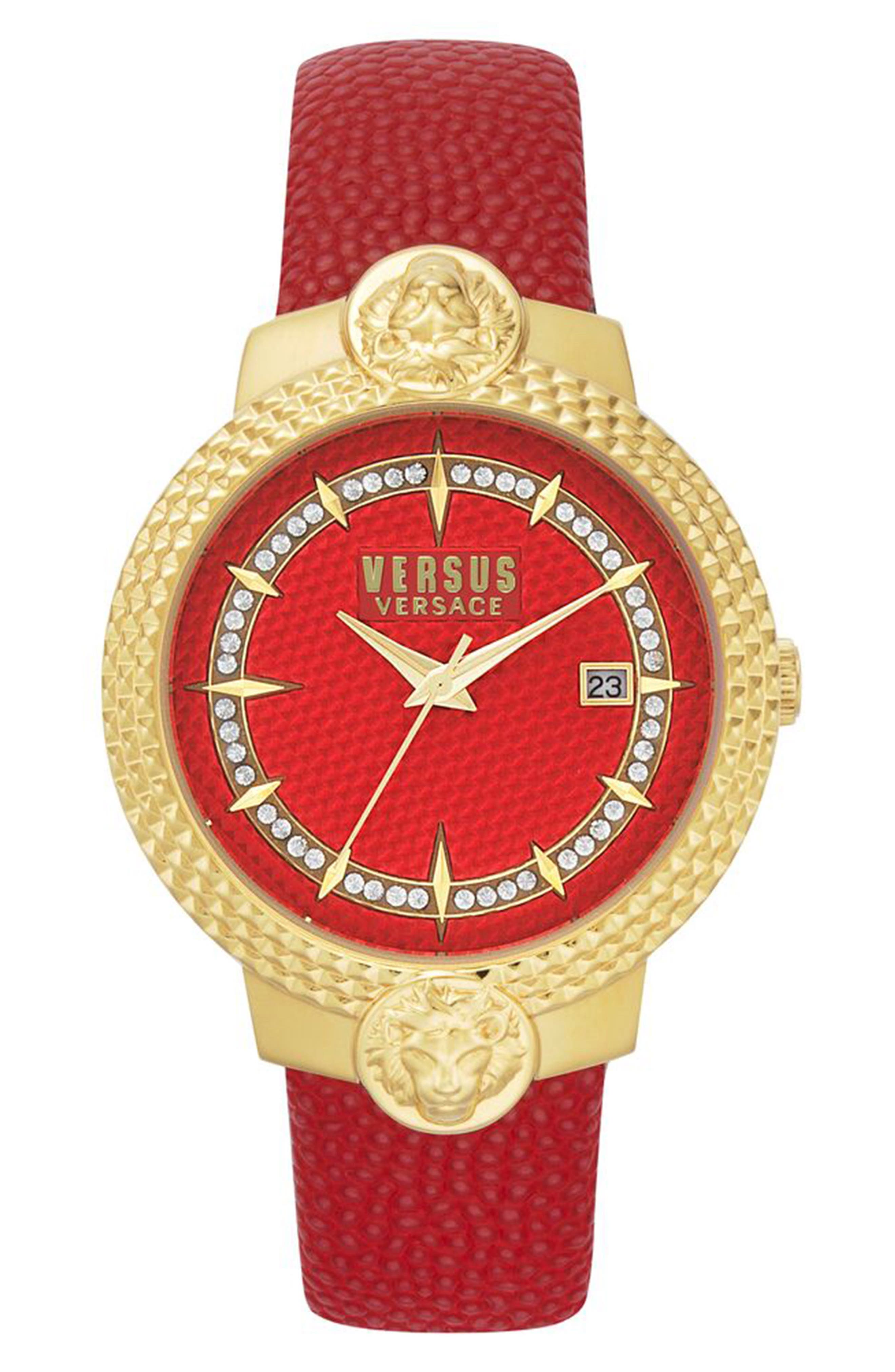 VERSUS Versace Mouffetard Leather Strap Watch, 38mm