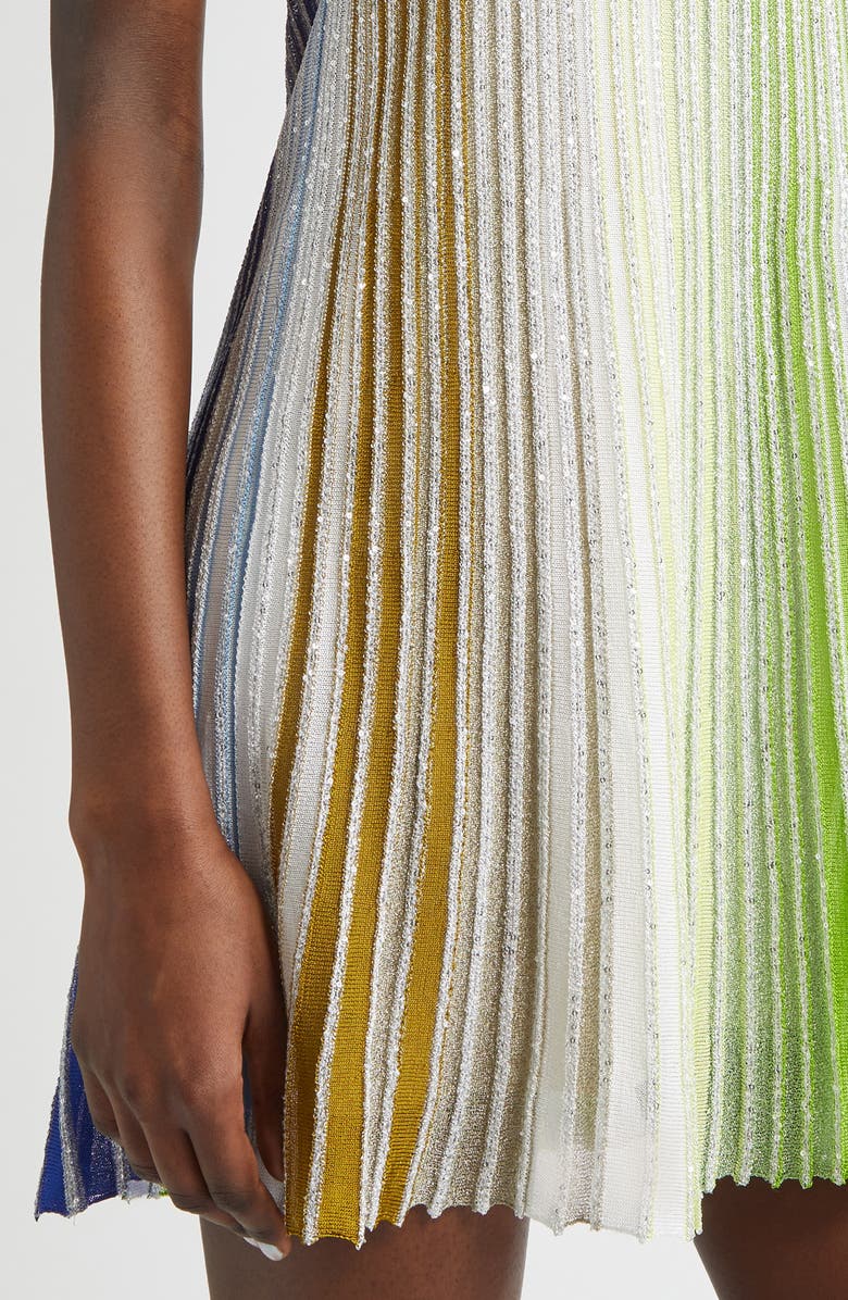 Missoni Sequin Lamé Stripe Plissé Minidress, Alternate, color, Green/ White/ Blue