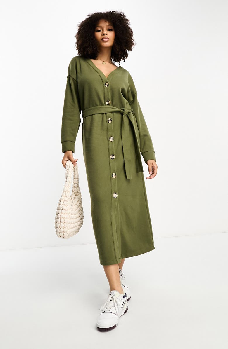 ASOS DESIGN Long Sleeve Button-Up Midi Sweater Dress, Main, color, 