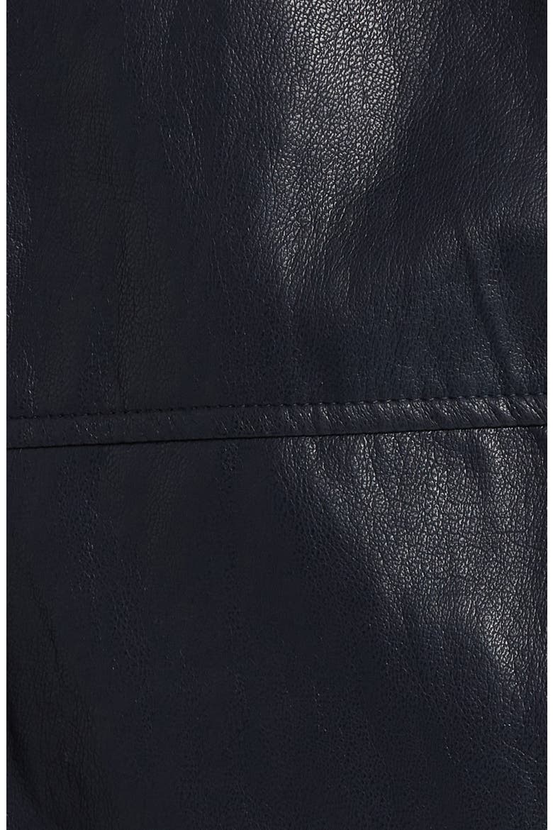 Funnel-Neck Faux Leather Balloon Bomber Jacket, Alternate, color, NAVY