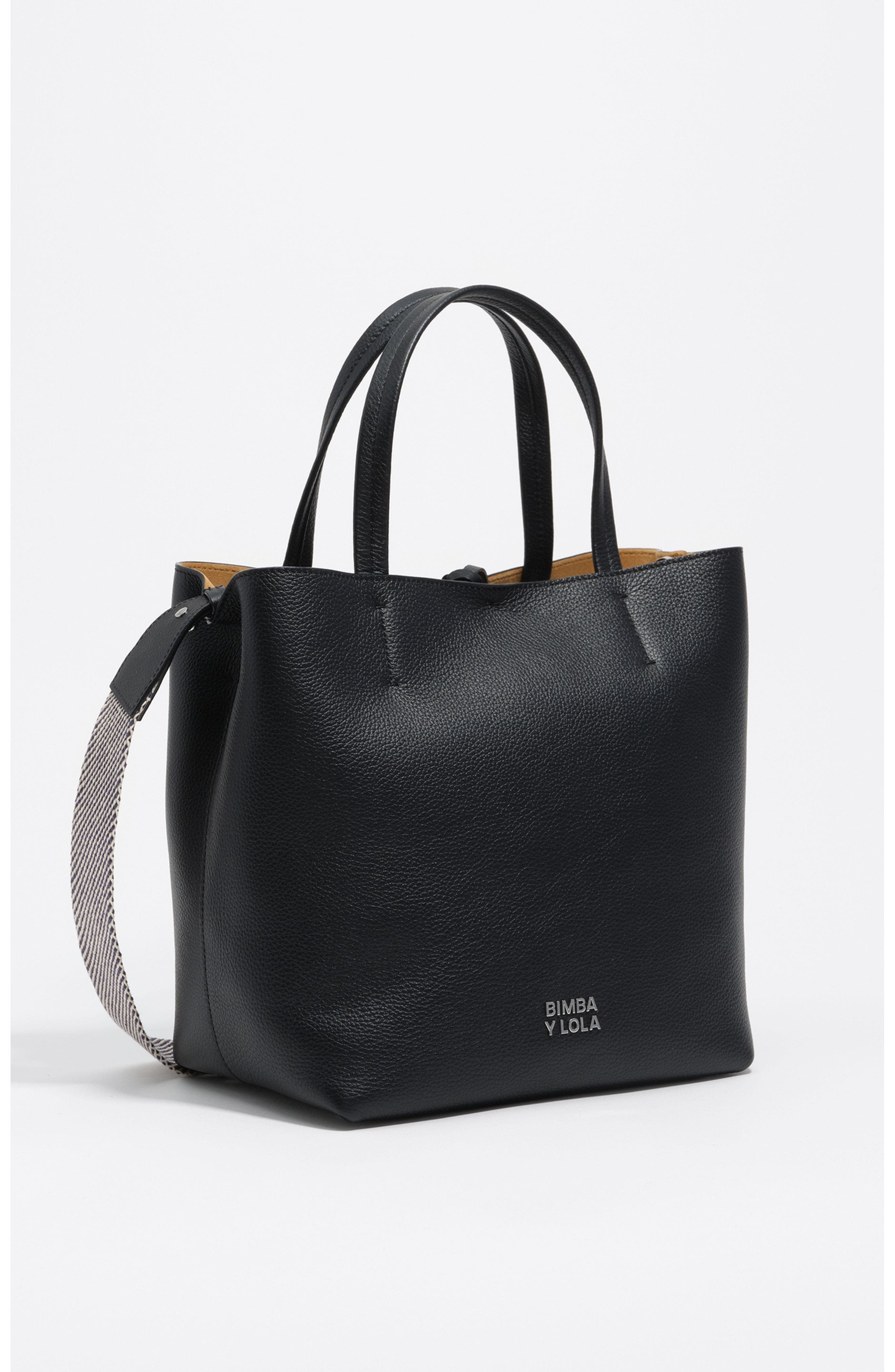 Bimba y Lola Leather Shoulder Bag, Main, color, Black