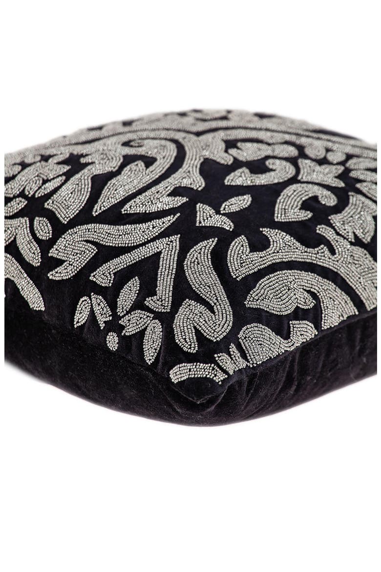 Carmela Beaded Velvet Throw Pillow, Alternate, color, BLACK