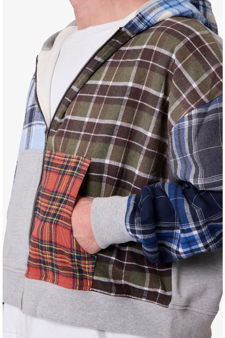 Patchwork Flannel Zip Crop Hoodie, Alternate, color, MULTI