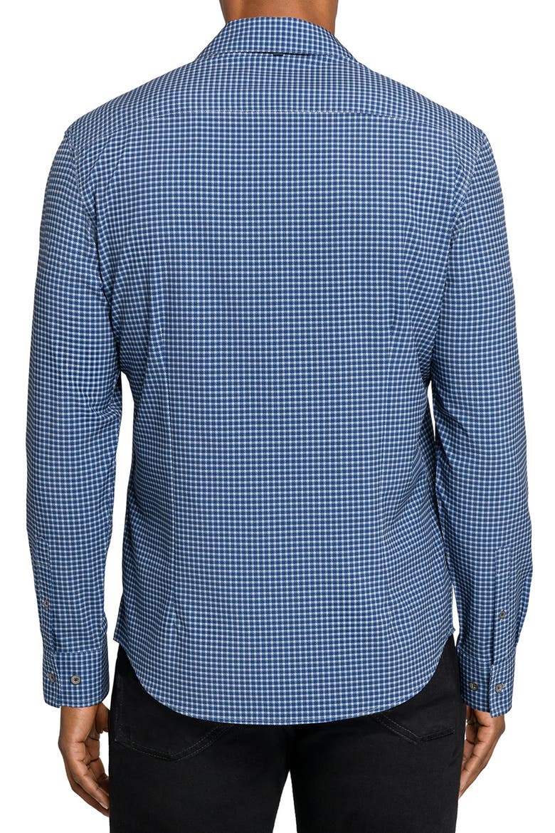 Slim Fit Faded Check Performance Button-Up Shirt, Alternate, color, NAVY