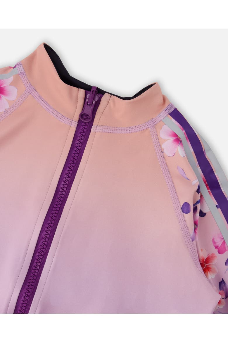 Full Zip Reversible Gradient Athletic Cardigan in Recycled Polyester, Alternate, color, Pink To Mauve Gradient