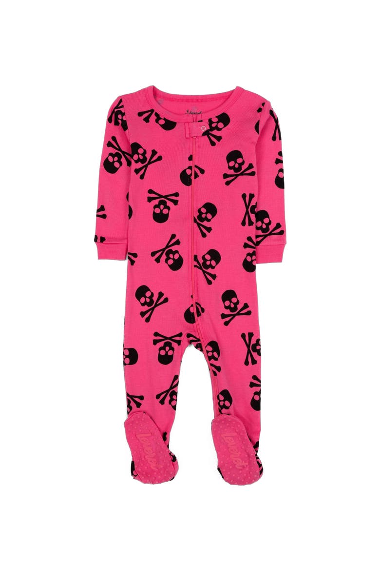 Kids Footed Cotton Halloween Matching Family Pajamas, Fun Prints, Main, color, Pink Skulls