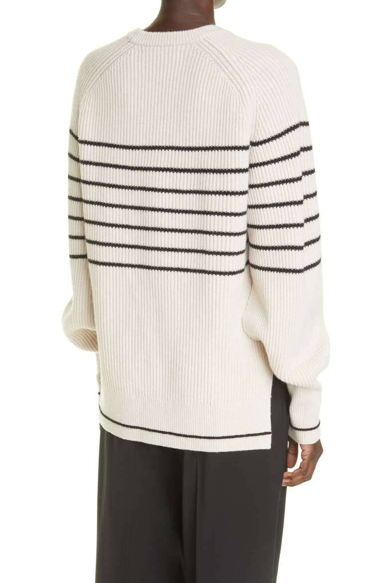 Stripe Rib Recycled Cashmere Blend Sweater, Alternate, color, CREMA W/ BLACK STRIPE