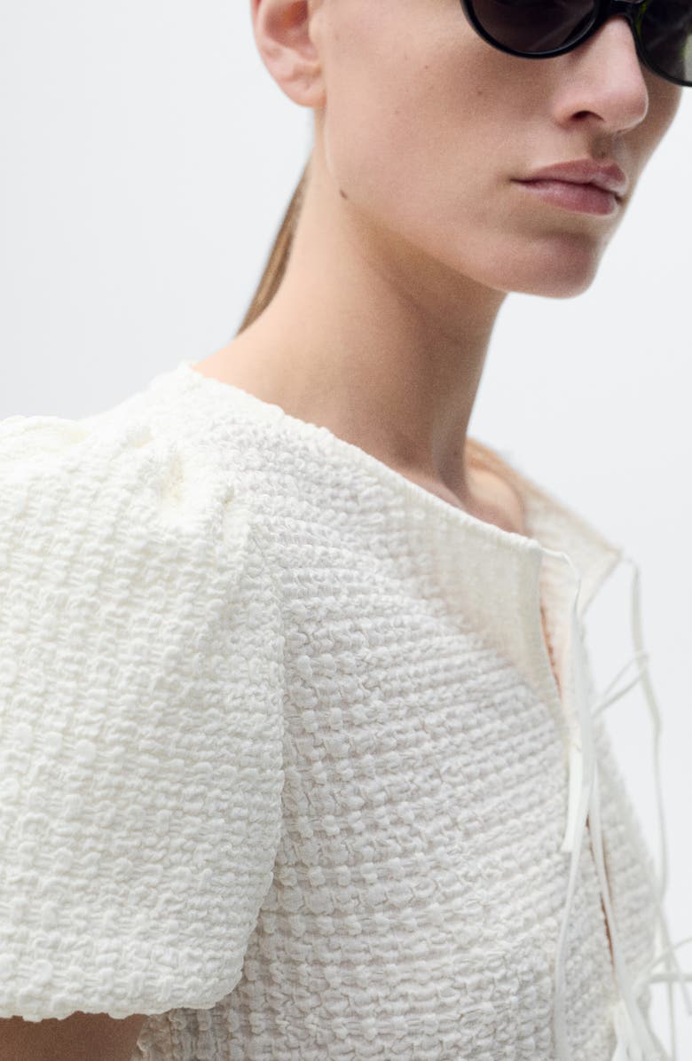 MANGO Texture Tie Front Peplum Top, Alternate, color,