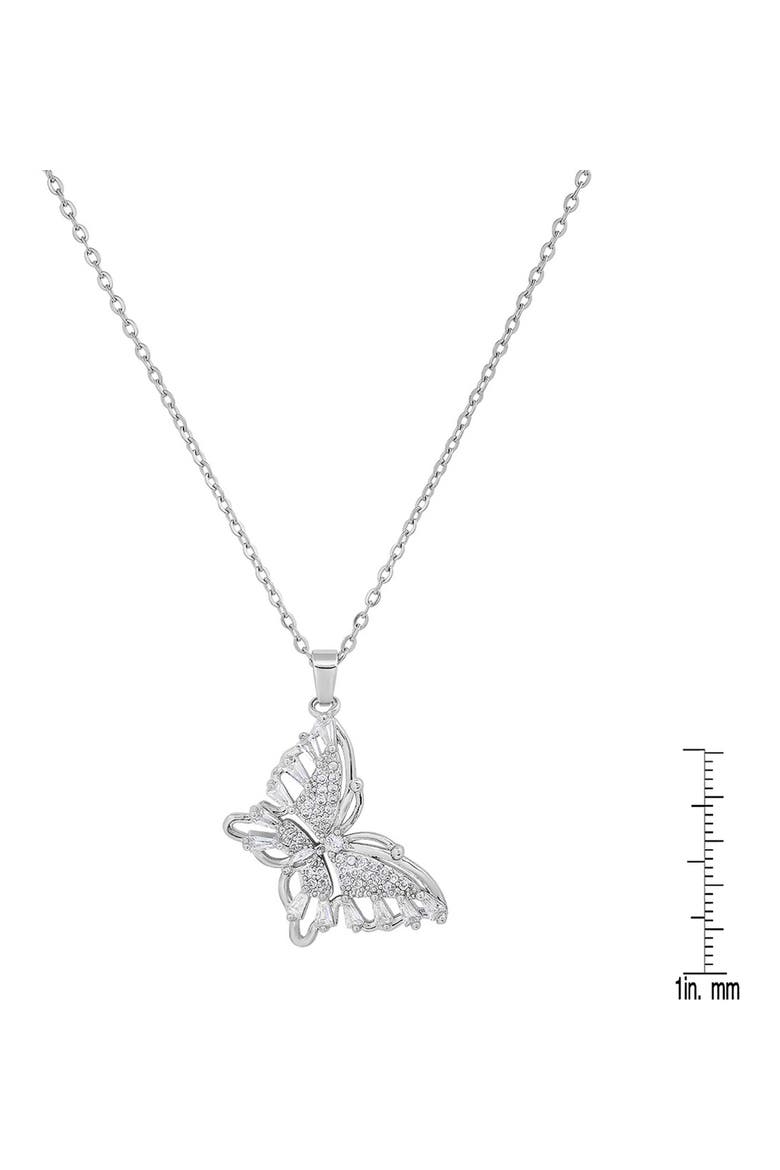 Simulated Diamond Butterfly Pendant Necklace, Alternate, color, SILVER