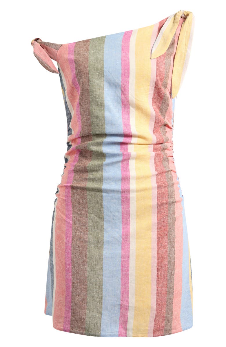 WAYF x Hannah Lovey Porter Bahia Stripe One-Shoulder Linen Blend Minidress, Alternate, color, 