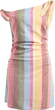 WAYF x Hannah Lovey Porter Bahia Stripe One-Shoulder Linen Blend Minidress
