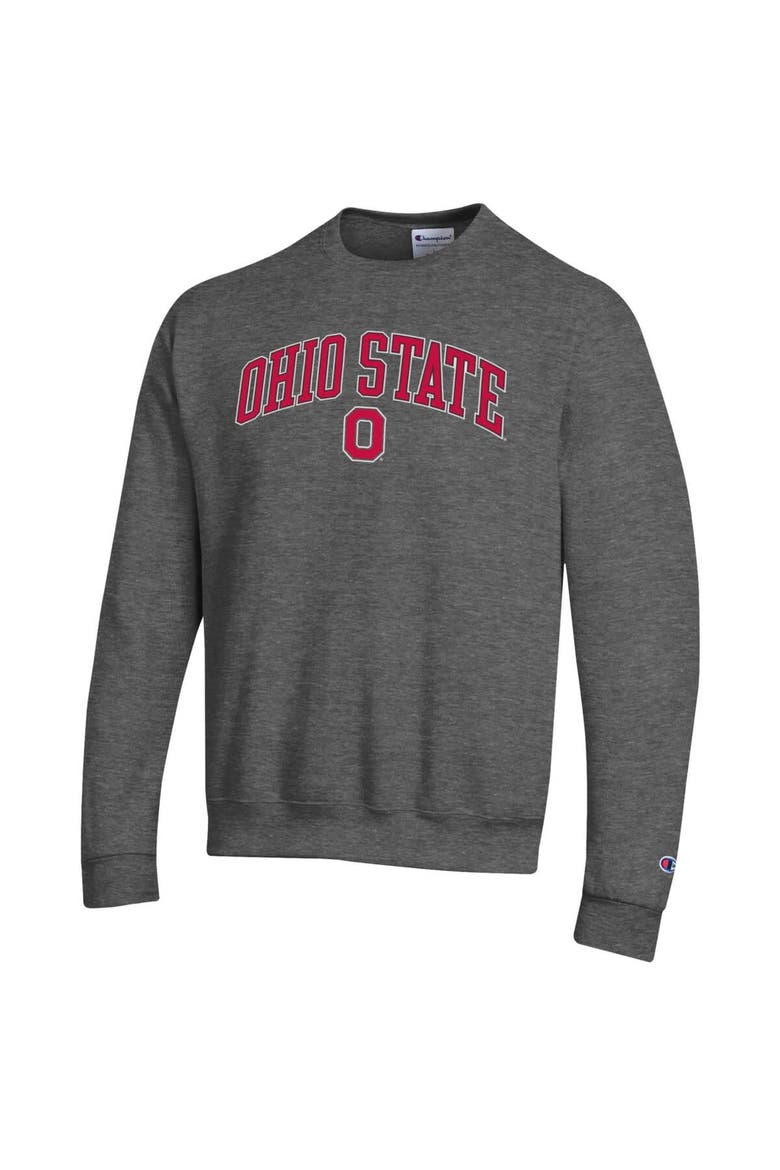 Men's Champion  Heather Charcoal Ohio State Buckeyes Arch Over Logo Pullover Sweatshirt, Alternate, color, Heather Charcoal
