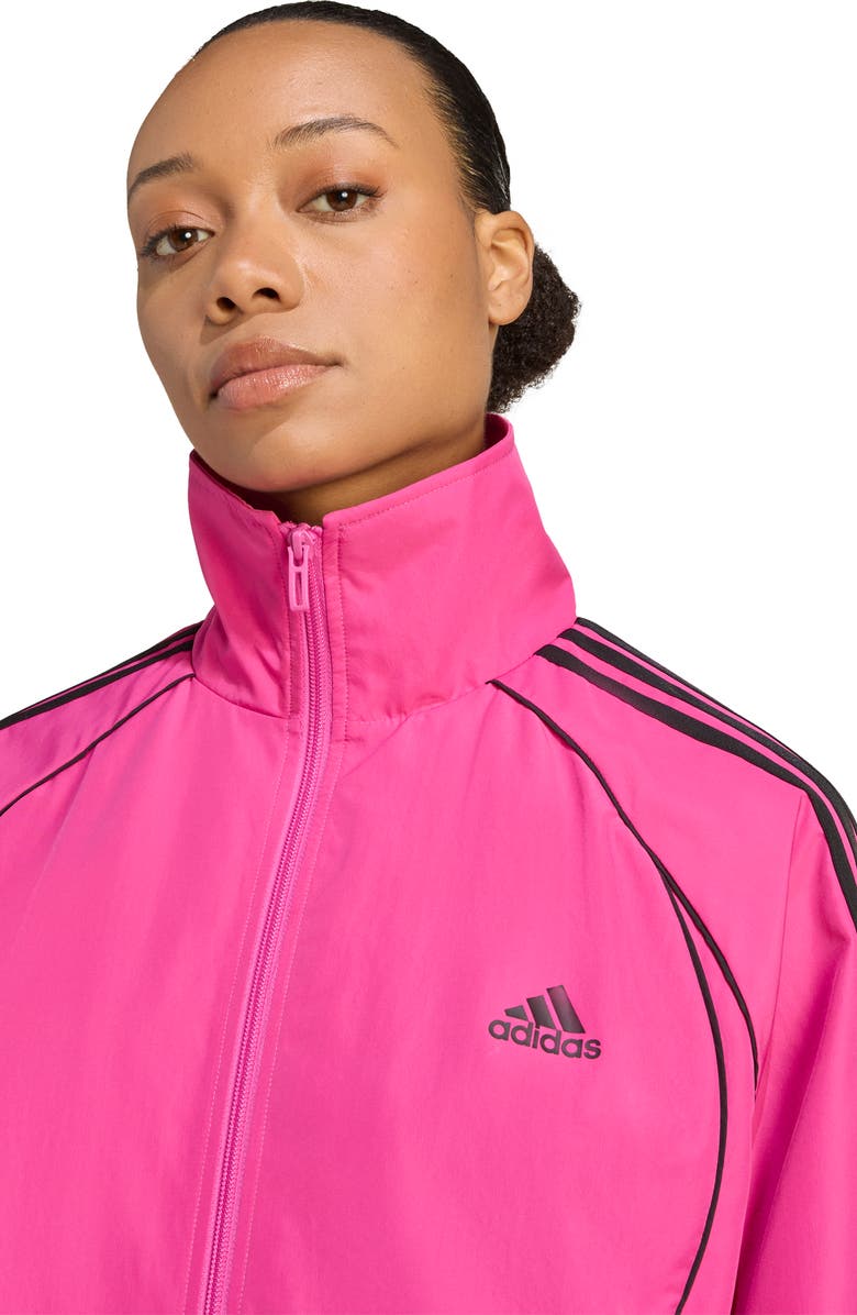adidas Teamgeist Oversize Recycled Polyester Track Jacket, Alternate, color, Semi Lucid Fuchsia/ Black