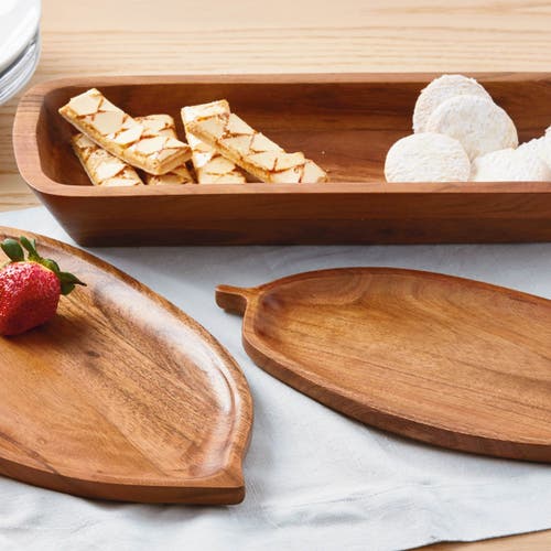 Tag Acacia Leaf Serving Platter Natural Wood Hand Wash Only In Sand
