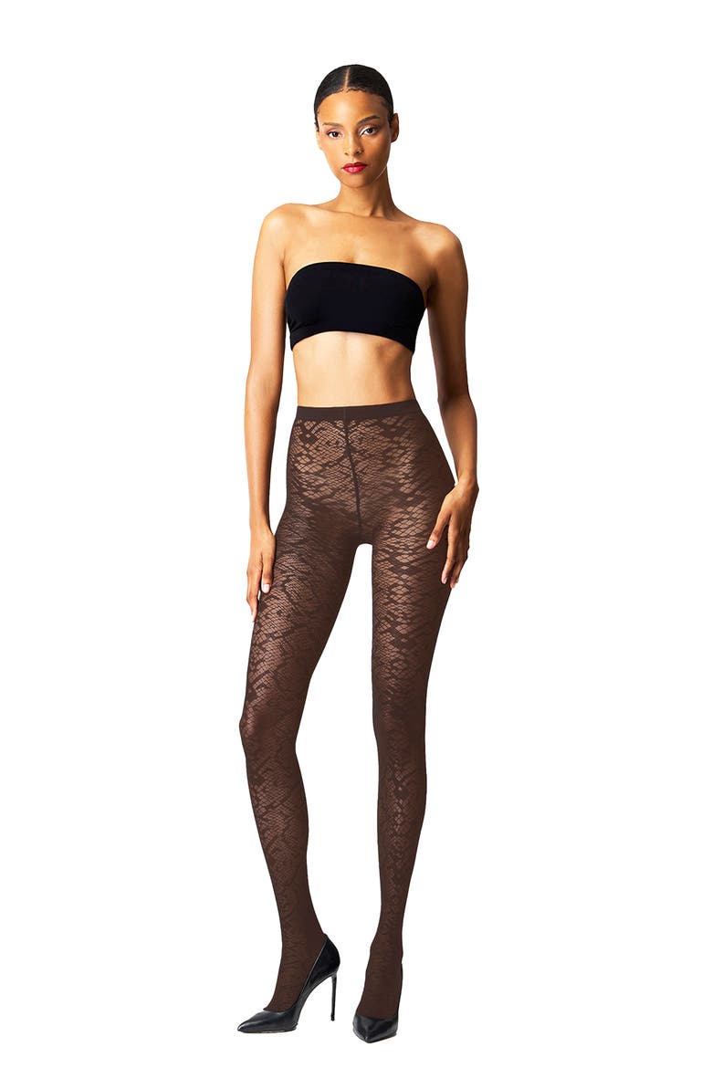 Snakeskin Tights, Alternate, color, UMBER
