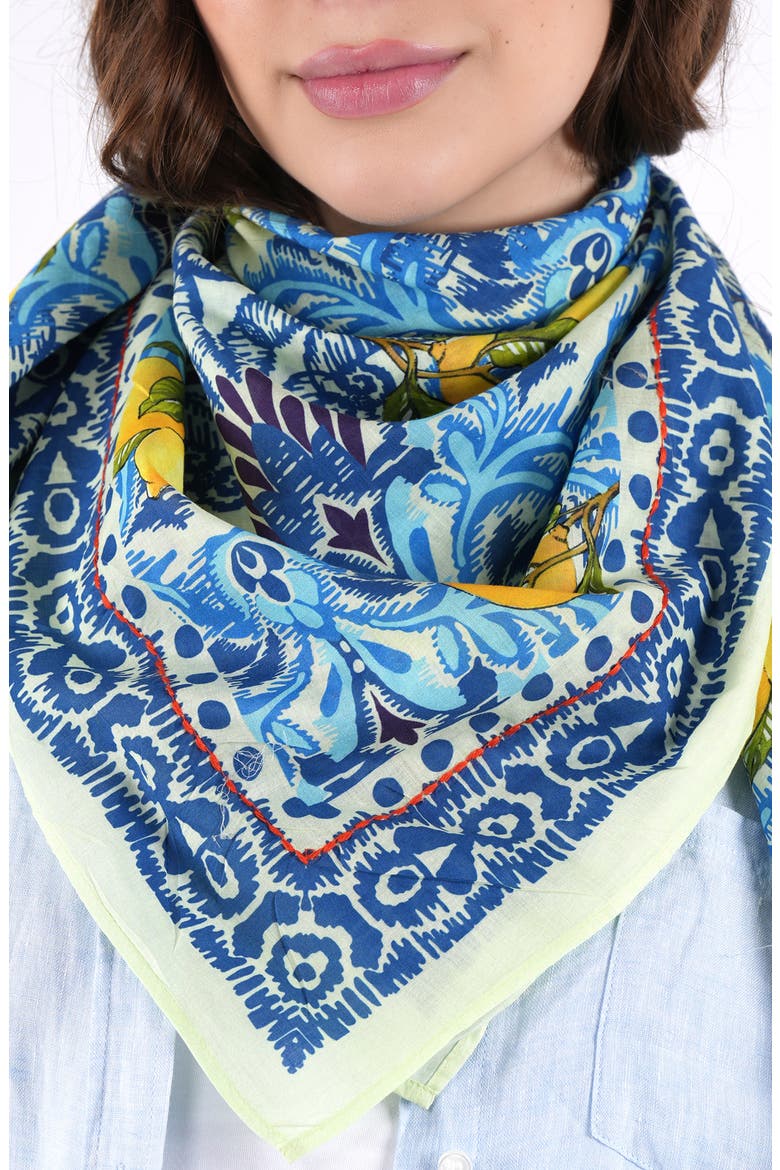 Lemon Print Cotton Scarf, Alternate, color, COBALT BLUE