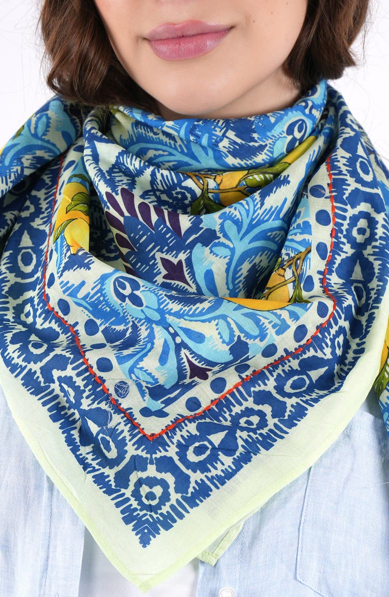 Vismaya Lemon Print Cotton Scarf, Alternate, color, Cobalt Blue