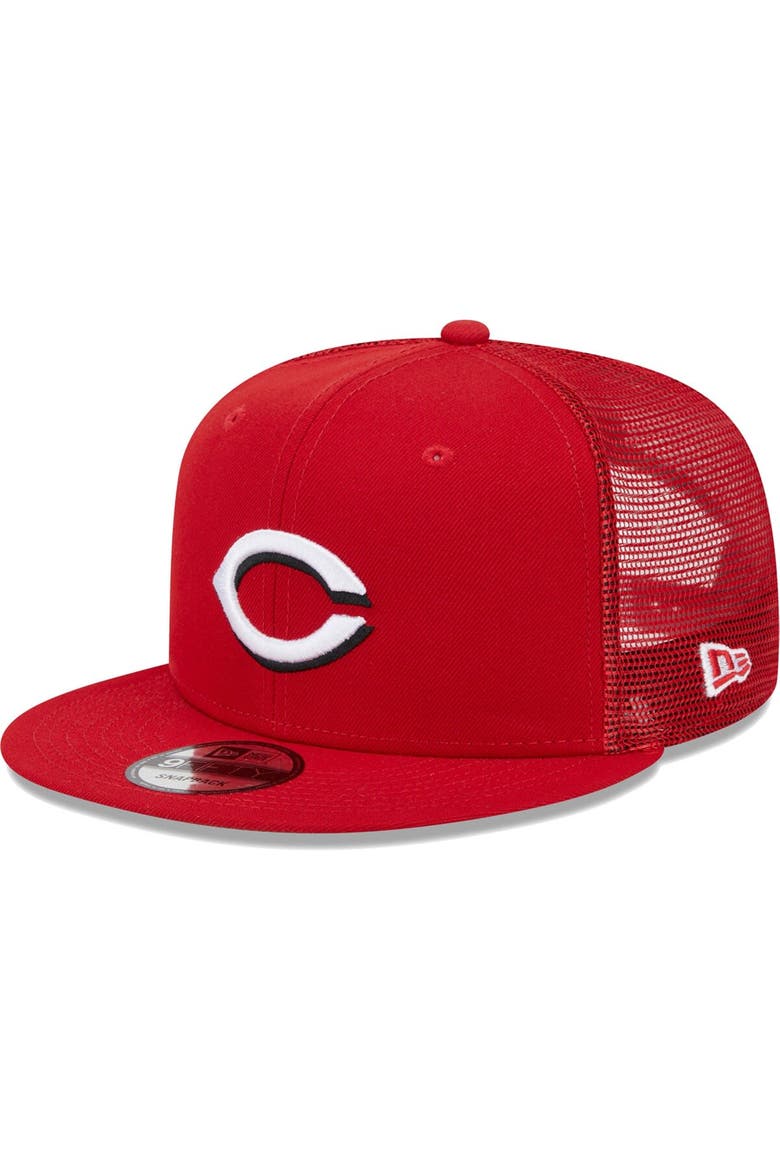 Men's New Era Red Cincinnati Reds Team Color Trucker 9FIFTY Snapback Hat, Main, color, Red