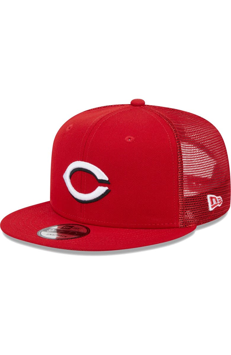 New Era Men's New Era Red Cincinnati Reds Team Color Trucker 9FIFTY Snapback Hat, Main, color, Red