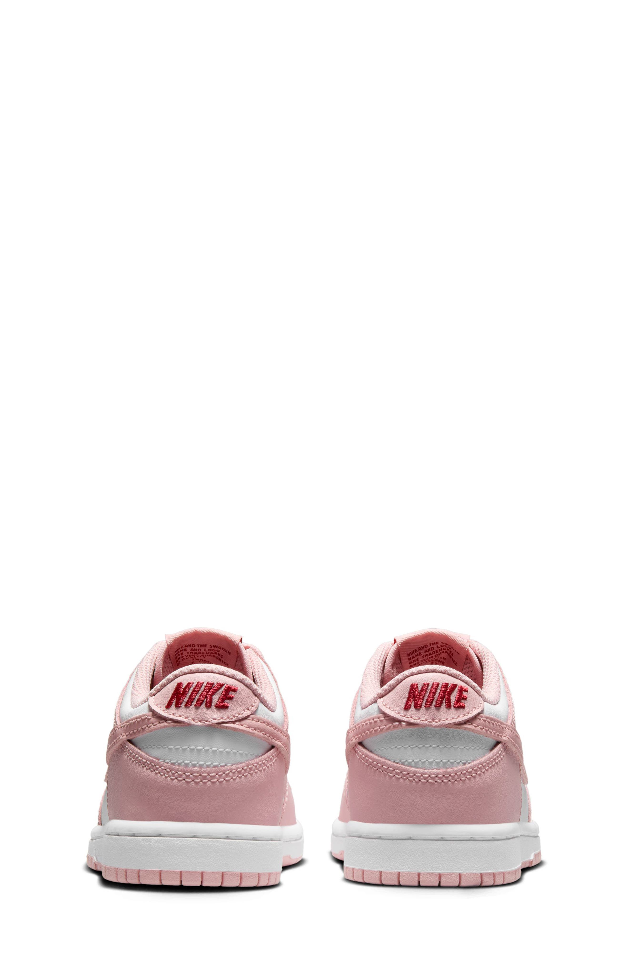 Nike Kids' Dunk Low Basketball Sneaker, Alternate, color, White/ Pink Glaze/ Pomegranate