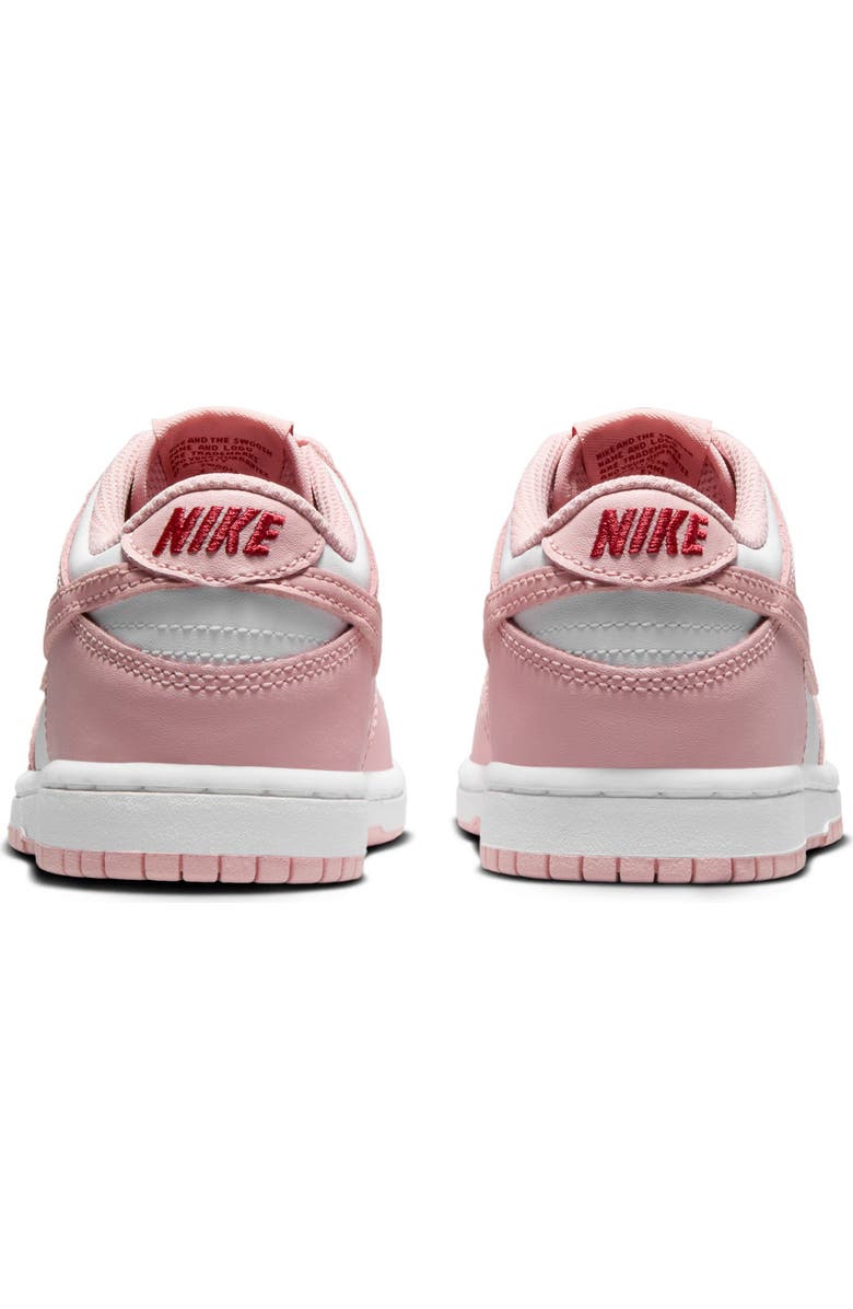 Nike Kids' Dunk Low Basketball Sneaker, Alternate, color, White/ Pink Glaze/ Pomegranate
