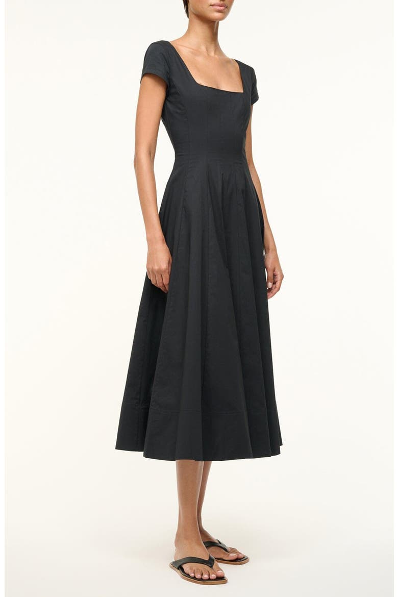 Wells Stretch Cotton Fit & Flare Midi Dress, Alternate, color, BLACK