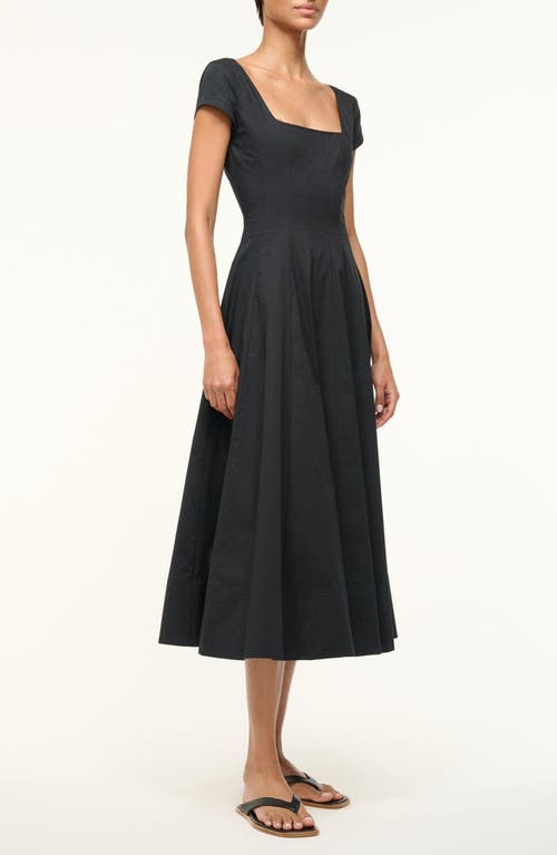 Staud Wells Stretch Cotton Fit & Flare Midi Dress In Black