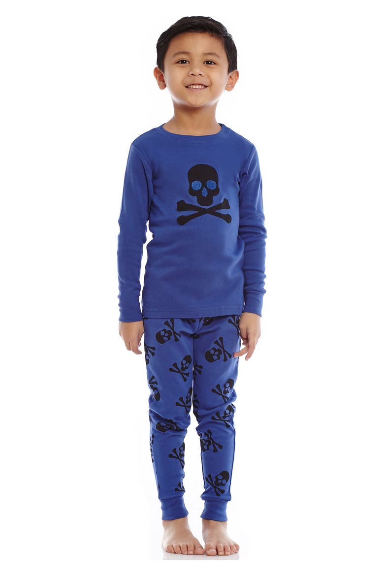 Skull & Crossbones 2-Piece Cotton Pajama Set, Main, color, BLUE