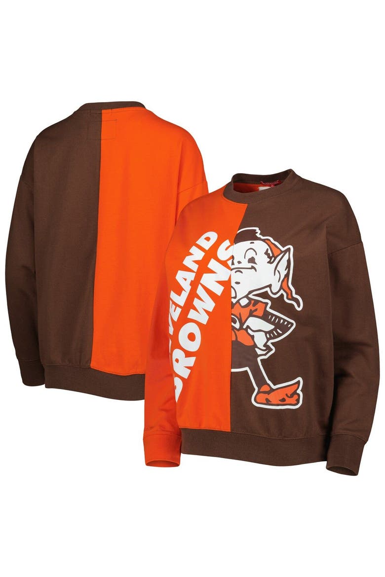 Women's Mitchell & Ness Orange/Brown Cleveland Browns Big Face Pullover Sweatshirt, Main, color, Orange