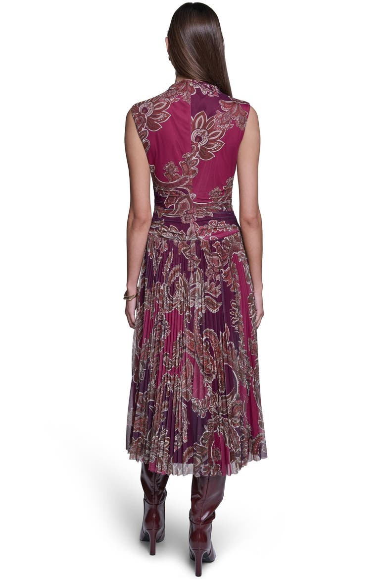 Sleeveless Paisley Printed Mesh Dress, Alternate, color, Deep Plum/Berry Multi