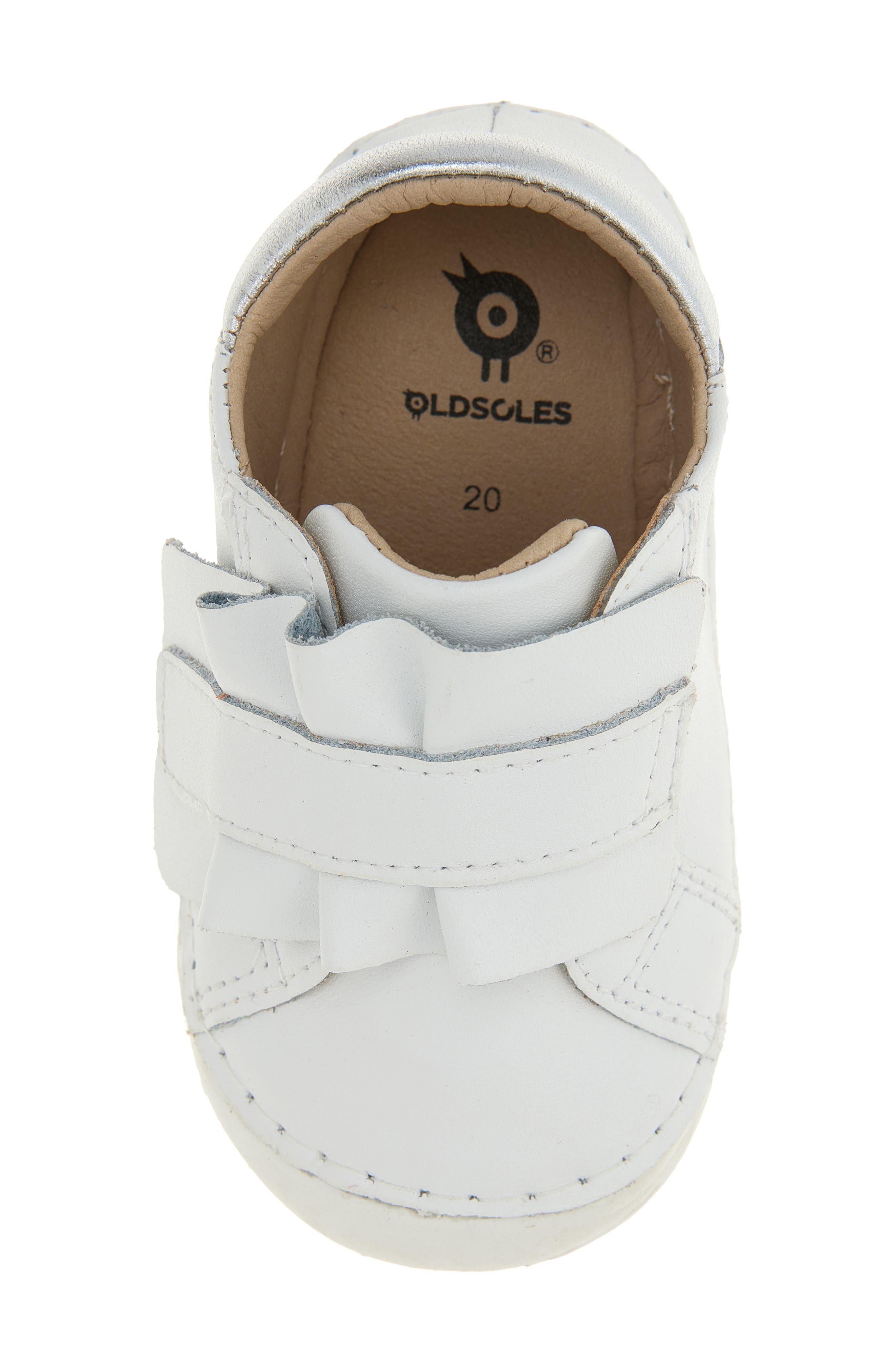 OLD SOLES Kids' Ruffle Strap Leather Sneaker, Alternate, color, Snow / Silver