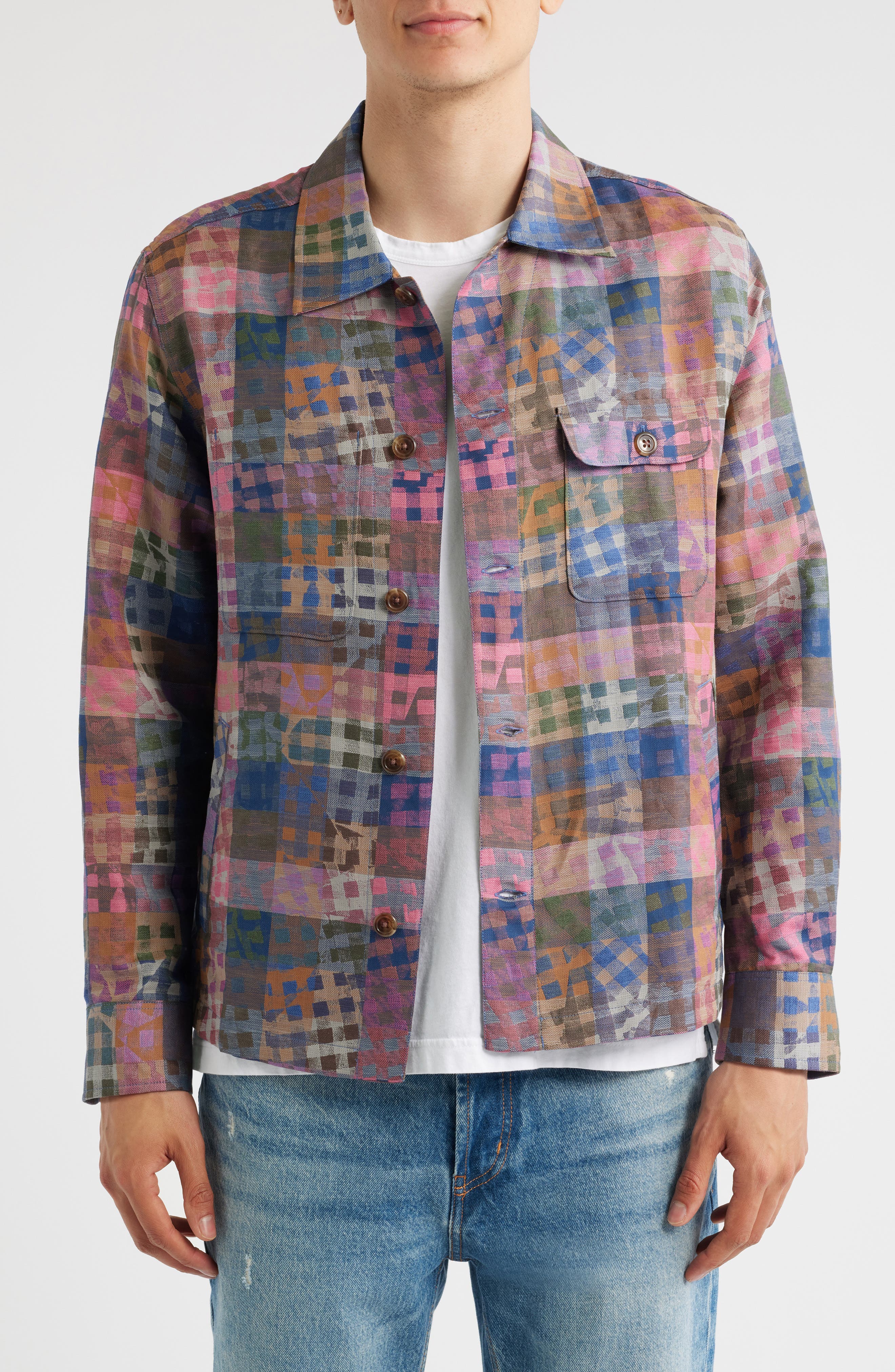 Corridor Rocko Patchwork Jacquard Cotton & Linen Military Shirt Jacket